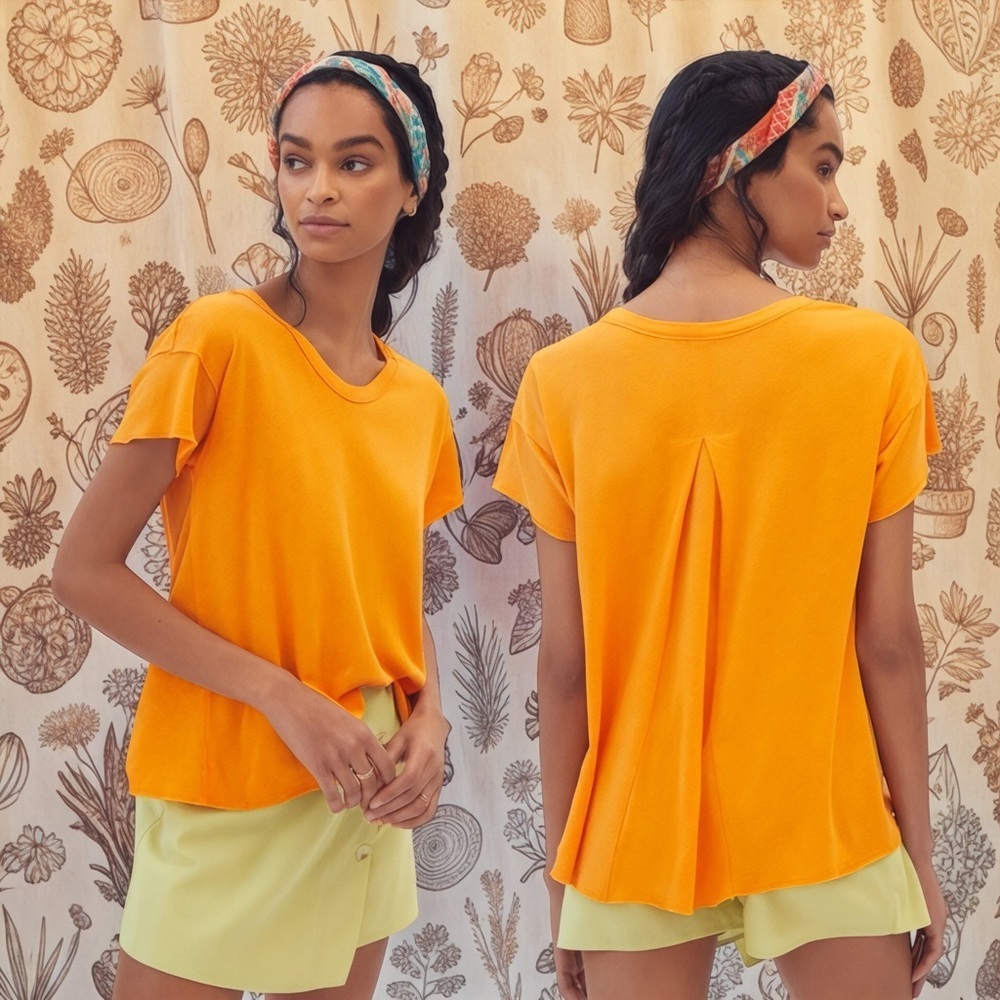NWT Anthropologie Pilcro Women’s Sustainable Swing Tangerine Breezy Split Top S
